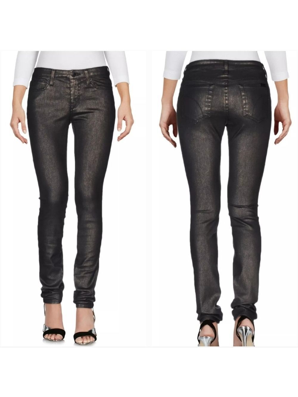 Joe's Jeans Coated Metallic Skinny Jeans Black/Gold, Size 24